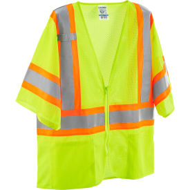 Global Industrial™ Class 3 Hi-Vis Safety Vest 4 Pockets Two-Tone Mesh Lime L/XL