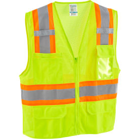 Global Industrial™ Class 2 Hi-Vis Safety Vest 6 Pockets Two-Tone Mesh Lime L/XL