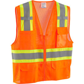 Global Industrial™ Class 2 Hi-Vis Safety Vest 6 Pockets Two-Tone Mesh Orange L/XL