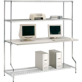 Global Industrial 651329 Nexel™ 4-Shelf Wire Computer LAN Workstation, 60"W x 30"D x 74"H, Chrome image.