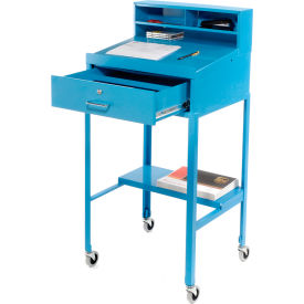 Global Industrial 651336BL Global Industrial™ Mobile Shop Desk W/ Pigeonhole Riser, Sloped Surface, 23"W x 20"D, Blue image.