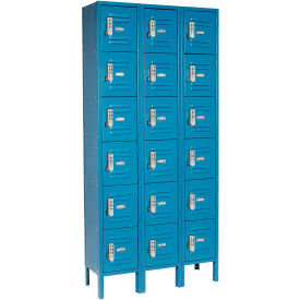 Global Industrial 652055BLDL Global Industrial™ 6-Tier 18 Door Digital Box Locker, 36"W x 12"D x 78"H, Blue, Assembled image.