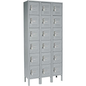 Global Industrial 652055GYDL Global Industrial™ 6-Tier 18 Door Digital Box Locker, 36"W x 12"D x 78"H, Gray, Assembled image.