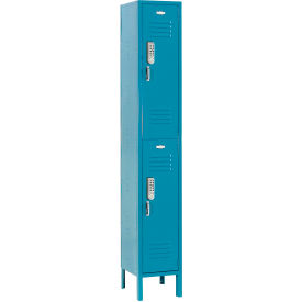 Global Industrial 652076BLDL Global Industrial™ 2-Tier 2 Door Digital Locker, 12"W x 15"D x 78"H, Blue, Assembled image.