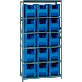 Quantum QSBU-600 Shelving With 15 Giant Hopper Bins Blue 36x18x75 