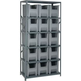 Quantum QSBU-600 Shelving With 15 Giant Hopper Bins Gray 36x18x75