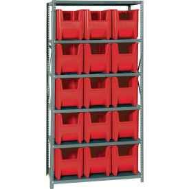 Quantum QSBU-600 Shelving With 15 Giant Hopper Bins Red 36x18x75
