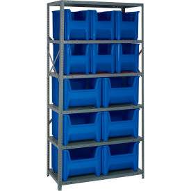 Quantum Shelving Unit With 12 Giant Hopper Bins 36"W x18"D x 75"H Blue