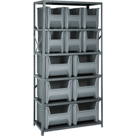 Quantum QSBU-600800 Shelving With 12 Giant Hopper Bins Gray 36x18x75