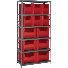 Quantum QSBU-600800 Shelving With 12 Giant Hopper Bins Red 36x18x75