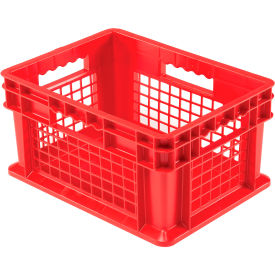 Global Industrial 662119RD Global Industrial™ Mesh Straight Wall Container, Solid Base, 15-3/4"Lx11-3/4"Wx8-1/4"H, Red image.