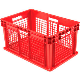 Global Industrial 662121RD Global Industrial™ Mesh Straight Wall Container, Solid Base, 23-3/4"Lx15-3/4"Wx12-1/4"H, Red image.