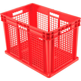 Global Industrial 662122RD Global Industrial™ Mesh Straight Wall Container, Solid Base, 23-3/4"Lx15-3/4"Wx16-1/8"H, Red image.