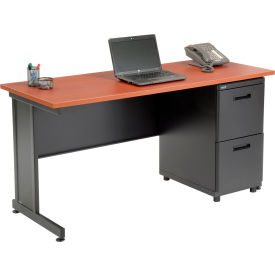 Global Industrial 670072CH Interion® Office Desk with 2 Drawers - 60" x 24" - Cherry image.