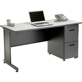 Global Industrial 670072GY Interion® Office Desk with 2 Drawers - 60" x 24" - Gray image.
