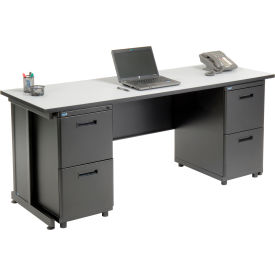 Global Industrial 670074GY Interion® Office Desk with 4 drawers - 72" x 24" - Gray image.