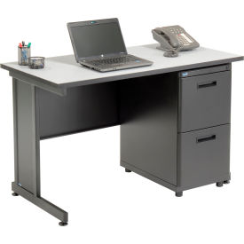 Global Industrial 670077GY Interion® Office Desk with 2 Drawers - 48" x 24" - Gray image.