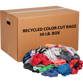 Global Industrial 670226 Global Industrial™ Recycled Mixed Color Cut Rags, 50 Lb. Box  image.