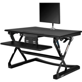 Global Industrial 670294 Interion® Ergonomic Sit-Stand Desk Converter & Single Monitor Mount Kit - Retractable Keyboard image.