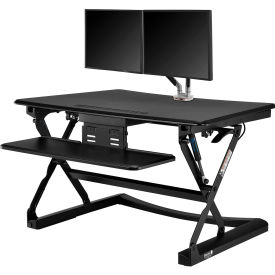Global Industrial 670295 Interion® Ergonomic Sit-Stand Desk Converter & Dual Monitor Mount Kit - Retractable Keyboard image.