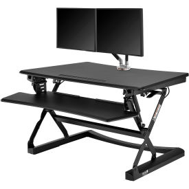 Global Industrial 670297 Interion® Ergonomic Sit-Stand Desk Converter & Dual Monitor Mount Kit - Full Width Keyboard image.