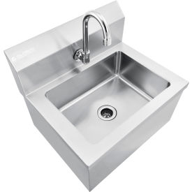 Global Industrial 670453 Global Industrial™ Stainless Steel Hands Free Wall Mount Sink W/Faucet, 14"x10"x5" Deep image.