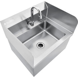 Global Industrial Stainless Steel Hands Free Wall Mount Sink W/Faucet & Splash Guards