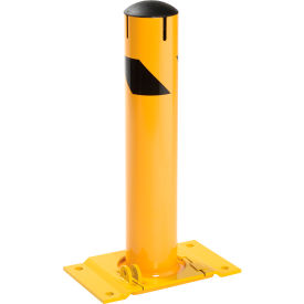 Global Industrial 670576 Global Industrial™ Steel Bollard with Base W/Removable Plastic Cap & Chain Slots, Yellow, 24H image.