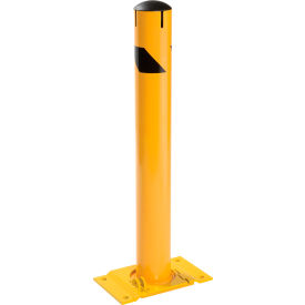 Global Industrial 670577 Global Industrial™ Steel Bollard with Base W/Removable Plastic Cap & Chain Slots, Yellow, 36H image.