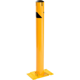 Global Industrial Steel Bollard with Base W/Removable Plastic Cap & Chain Slots, Yellow, 42''H