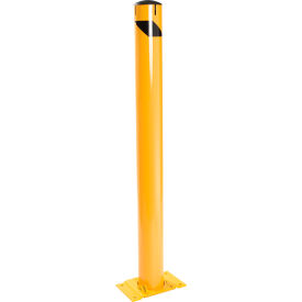 Global Industrial 670581 Global Industrial™ Floor Mount Round Safety Bollard With Plastic Cap w/Base, Yellow, 5.5x48H image.