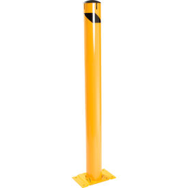 Global Industrial 670582 Global Industrial™ Floor Mount Round Safety Bollard With Plastic Cap w/Base, Yellow,5.5x60"H image.