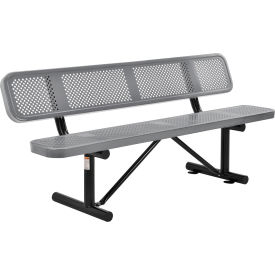 Global Industrial 694557GY Global Industrial™ 6 Outdoor Steel Picnic Bench w/ Backrest, Perforated Metal, Gray image.