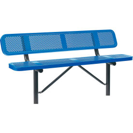 Global Industrial 694557IBL Global Industrial™ 6 Outdoor Steel Bench w/ Backrest, Perforated Metal, In Ground Mount, Blue image.