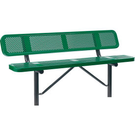 Global Industrial 694557IGN Global Industrial™ 6 Outdoor Steel Bench w/ Backrest, Perforated Metal, In Ground Mount, Green image.