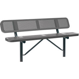 Global Industrial 694557IGY Global Industrial™ 6 Outdoor Steel Bench w/ Backrest, Perforated Metal, In Ground Mount, Gray image.