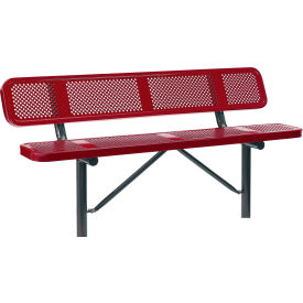 Global Industrial 694557IRD Global Industrial™ 6 Outdoor Steel Bench w/ Backrest, Perforated Metal, In Ground Mount, Red image.