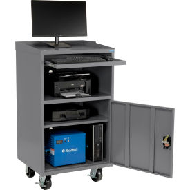 Global Industrial 694562PGY Global Industrial™ Mobile Powered Computer Workstation, 40AH Battery, Dark Gray, Unassembled image.