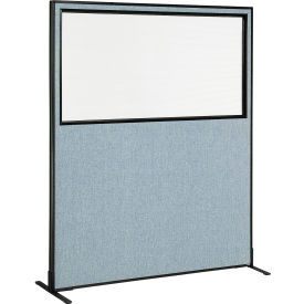 Global Industrial 695790FWBL Interion® Freestanding Office Partition Panel with Partial Window, 60-1/4"W x 96"H, Blue image.
