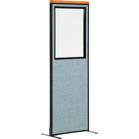 Global Industrial 695791WFBL Interion® Deluxe Freestanding Office Partition Panel w/Partial Window 24-1/4"W x 97-1/2"H Blue image.