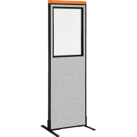 Global Industrial 695791WFGY Interion® Deluxe Freestanding Office Partition Panel wi/Partial Window 24-1/4"W x 97-1/2 H Gray image.