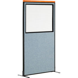 Global Industrial 695792WFBL Interion® Deluxe Freestanding Office Partition Panel w/Partial Window 36-1/4"W x 97-1/2"H Blue image.