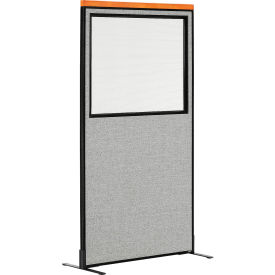 Global Industrial 695792WFGY Interion® Deluxe Freestanding Office Partition Panel wi/Partial Window 36-1/4"W x 97-1/2"H Gray image.
