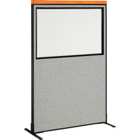 Global Industrial 695793WFGY Interion® Deluxe Freestanding Office Partition Panel w/Partial Window 48-1/4"W x 97-1/2"H Gray image.