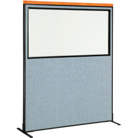 Global Industrial 695794WFBL Interion® Deluxe Freestanding Office Partition Panel w/Partial Window 60-1/4"W x 97-1/2"H Blue image.
