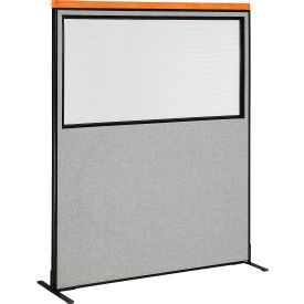 Interion Deluxe Freestanding Office Partition Panel w/Partial Window 60-1/4