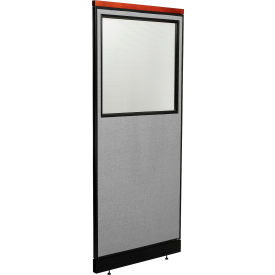 Global Industrial 694702WNGY Interion® Deluxe Office Partition Panel w/Partial Window & Raceway, 24-1/4"W x 77-1/2"H, Gray image.