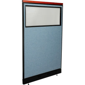 Global Industrial 695789DWNBL Interion® Deluxe Office Partition Panel w/Partial Window & Raceway 48-1/4"W x 101-1/2"H Blue image.