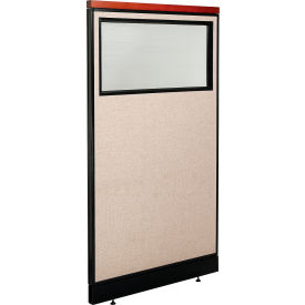 Interion Deluxe Office Partition Panel w/Partial Window & Pass-Thru Cable 36-1/4Wx65-1/2H Tan