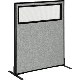 Global Industrial 694754WFGY Interion® Freestanding Office Partition Panel with Partial Window, 36-1/4"W x 42"H, Gray image.